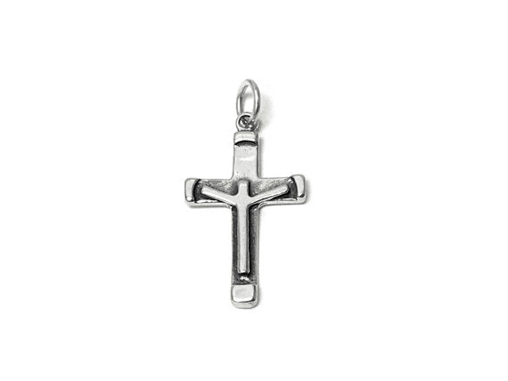 Crucifix Charm Sterling Silver 28.5mm, Cross Charms, religious charms, crucifix charms - SP690 - BeadPrism