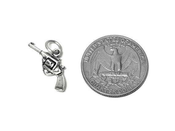 Pistol Charm Sterling Silver 21.5mm, Weapon Charms, Gun charm, Military charm, Pistol charms - SP693 - BeadPrism