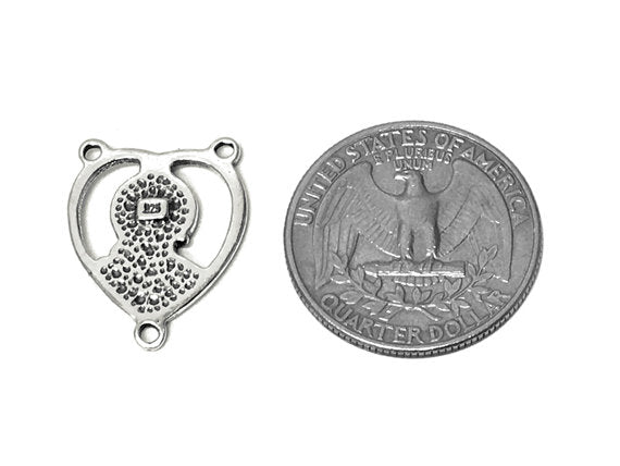 Christ Rosary Center Sterling Silver 21.5mm, Religious Charms, Heart Christ Rosary Center - SP701 - BeadPrism