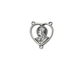 Christ Rosary Center Sterling Silver 21.5mm, Religious Charms, Heart Christ Rosary Center - SP701 - BeadPrism