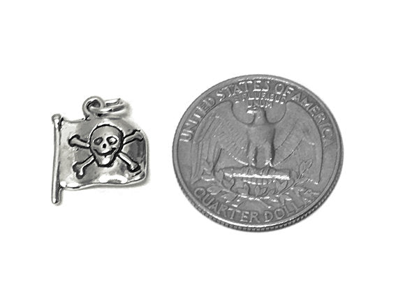 Pirate Flag Double Sided Charm Sterling Silver 16.5mm, Pirate Charms, Sea Charm, Flag charms - SP705 - BeadPrism