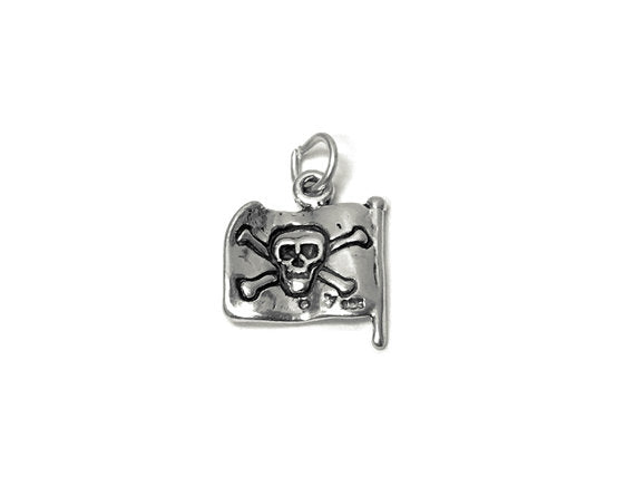Pirate Flag Double Sided Charm Sterling Silver 16.5mm, Pirate Charms, Sea Charm, Flag charms - SP705 - BeadPrism