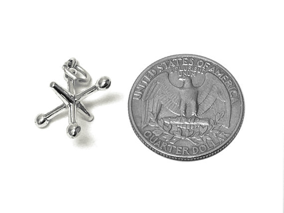 Jacks Game Piece Charm Sterling Silver 24mm, Games Charm, Toys Charm, Jacks Game Piece charm - SP710 - BeadPrism