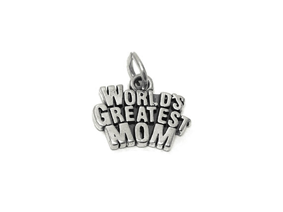 World's Greatest Mom Charm Sterling Silver 13.5mm, Mom Charm, Family Charm, Mothers Day Gift - SP717 - BeadPrism