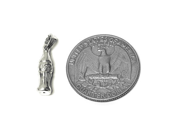 Coke Bottle with Bright White Finish Charm Sterling Silver 18mm, Silver Coke Bottle charms - SP719 - BeadPrism