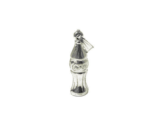 Coke Bottle with Bright White Finish Charm Sterling Silver 18mm, Silver Coke Bottle charms - SP719 - BeadPrism