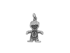 Lucky Boy Charm Sterling Silver 23.5mm, Lucky Charms, Horseshoe charms, Lucky Boy charms - SP740 - BeadPrism