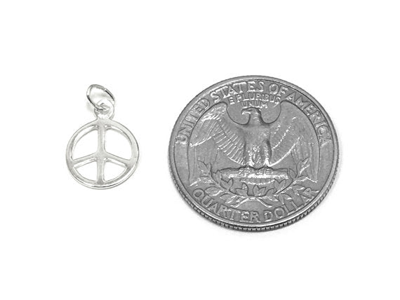 Peace Sign Charm Sterling Silver 14mm, Peace Charms, Groovy charms, Peace Sign charms - SP746 - BeadPrism