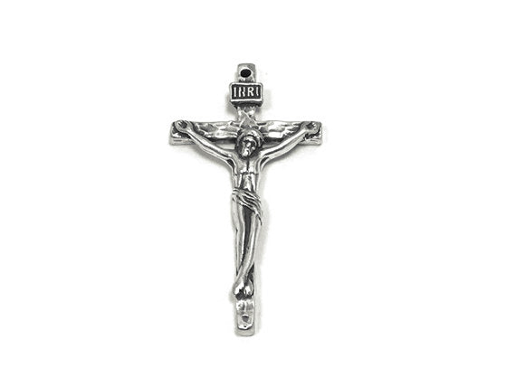 Crucifix Charm Sterling Silver 40mm, Cross Charm, Christian, religious charm, crucifix charm - SP751 - BeadPrism