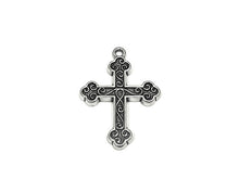 Load image into Gallery viewer, Cross with Scroll Work Charm Sterling Silver 29.5mm, religious charms, Large Cross charms - SP752 - BeadPrism