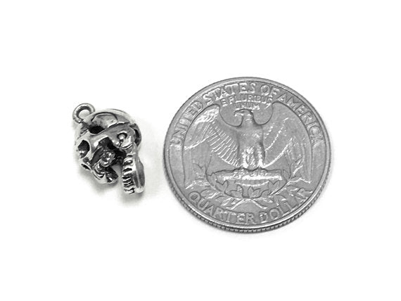 Skull with Movable Jaw Charm Sterling Silver 16mm, Skull Charm, Pirate Charm, 3D Skull charm - SP754 - BeadPrism