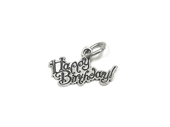Happy Birthday Charm Sterling Silver 13mm, Birthday Charm, Party Charm, Happy Birthday Charm - SP773 - BeadPrism