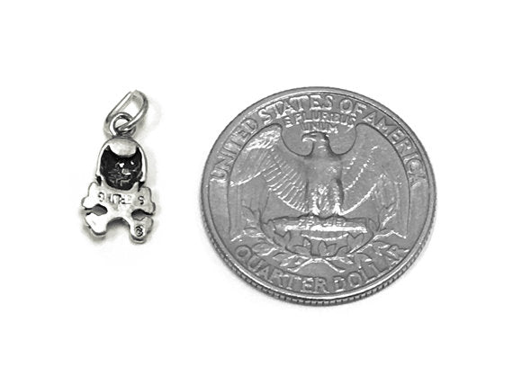 Skull and Cross Bones Charm Sterling Silver 14mm, Pirate Charms, Sea Charms, Skull charms - SP792 - BeadPrism