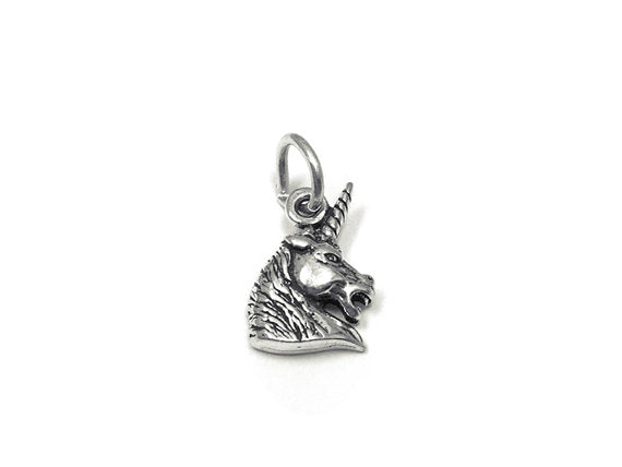 Unicorn Head Charm Sterling Silver 12mm, Fantasy Charms, Animal charms, Unicorn Head charms - SP840 - BeadPrism