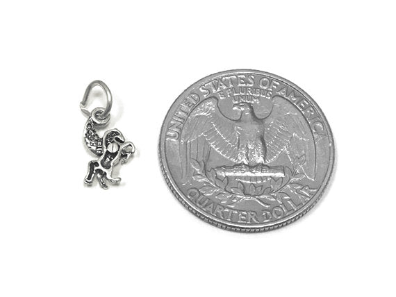 Pegasus Facing Left Charm Sterling Silver 12mm, Fantasy Charms, Animal charm, Pegasus charms - SP841 - BeadPrism