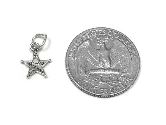 Sheriff Badge Charm Sterling Silver 11mm, Western Charms, Cowboy Charms, Sheriff Star charms - SP843 - BeadPrism