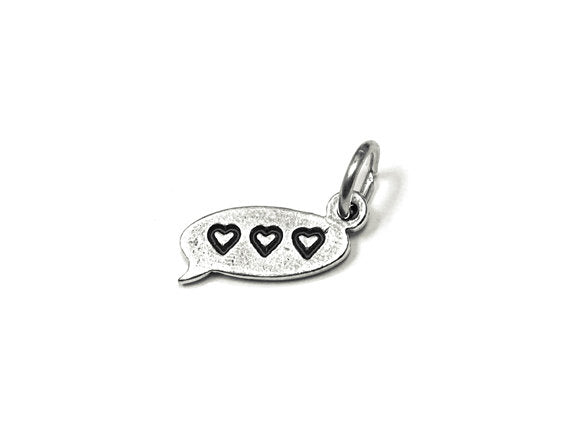 Hearts Text Chat Charm Sterling Silver 15mm, Love Charm, Heart Charm, Hearts Text Chat charm - SP858 - BeadPrism
