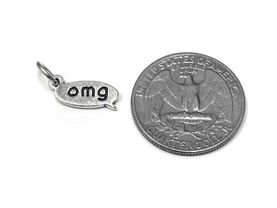 OMG Text Chat Charm Sterling Silver 15mm, OMG Charms, Oh My God Charms, OMG Texting charms - SP859 - BeadPrism