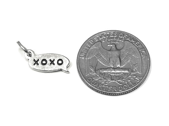 XOXO Text Chat Charm Sterling Silver 15mm, Love Charm, Hugs and Kisses Charms, Texting charm - SP860 - BeadPrism