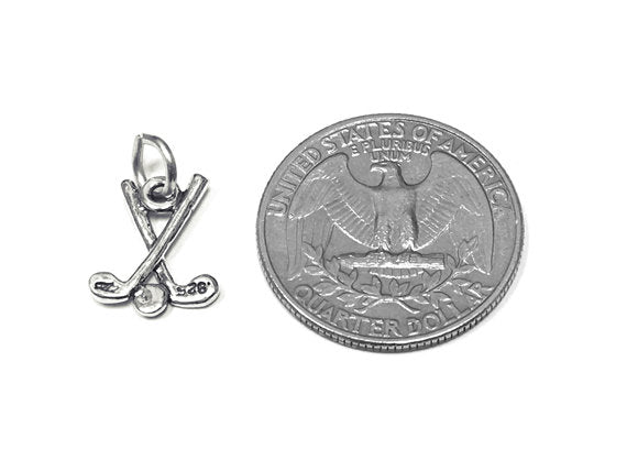 Golf Clubs with Ball Charm Sterling Silver 13mm, Golf Club Charms, Silver Golf Ball charms - SP904 - BeadPrism