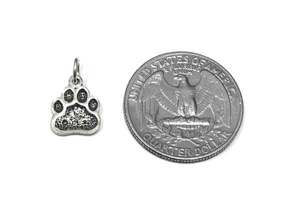 Paw Print Charm Sterling Silver 12mm, Animal Charm, Cat Charms, Dog charms, Paw Print charms - SP960 - BeadPrism