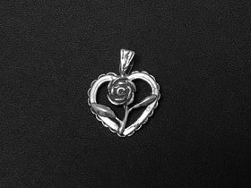 Heart with Rose Charm Sterling Silver 18mm, Heart with Rose charms - SP110 - BeadPrism