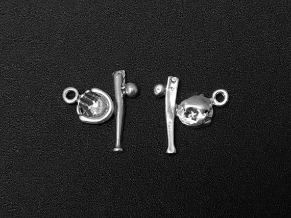 Baseball Charm Silver 13.5mm, Team sports charms, Baseball Bat Ball Glove charms SP114 - BeadPrism