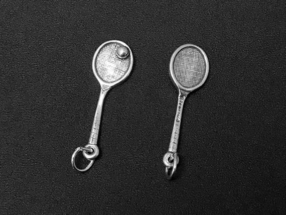Tennis Charm Sterling Silver 27.5mm, sports charms, Tennis Racket with Ball charms - SP119 - BeadPrism