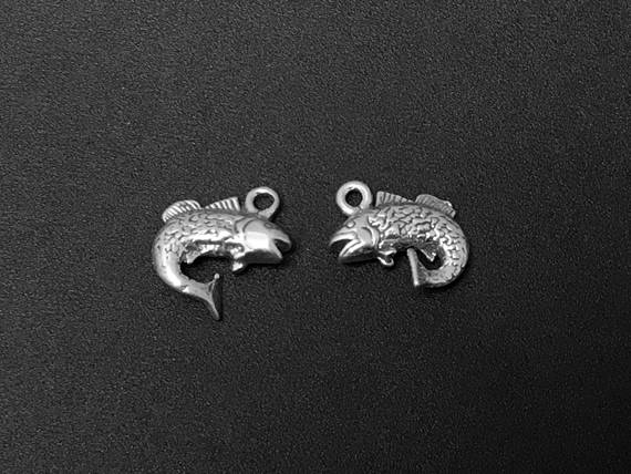 Fish Charm Sterling Silver 14mm, animal charms, fish charms, bass fish charms - SP125 - BeadPrism