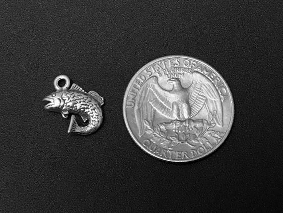 Fish Charm Sterling Silver 14mm, animal charms, fish charms, bass fish charms - SP125 - BeadPrism