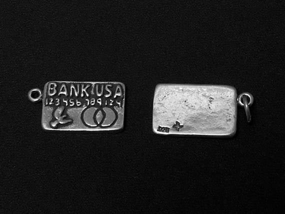 Credit Card Charm Sterling Silver 19mm, Credit Card charms, Fashion Charms - SP140 - BeadPrism