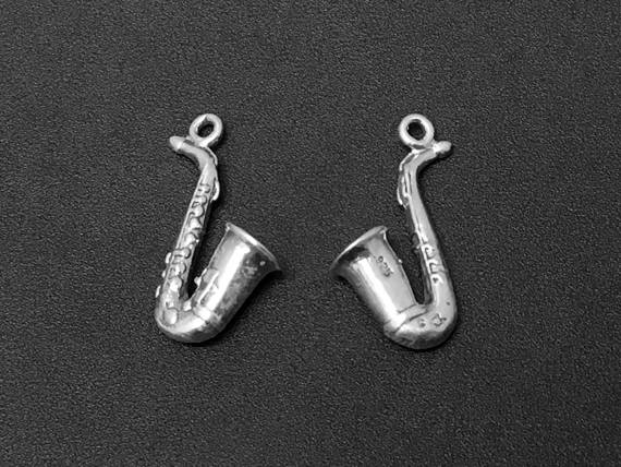Saxophone Charm Sterling Silver 20mm, music charms, band charms, Saxophone Charms - SP143 - BeadPrism