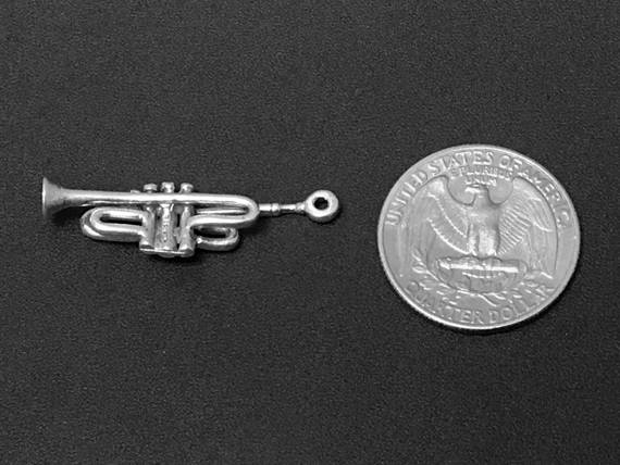Trumpet Charm Sterling Silver 36mm, music charms, music band charms, Trumpet Charms - SP148 - BeadPrism