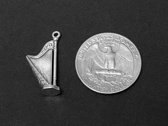 Harp Charm Sterling Silver 26mm, music charms, musical instrument charms, Orchestra Charms  SP150 - BeadPrism