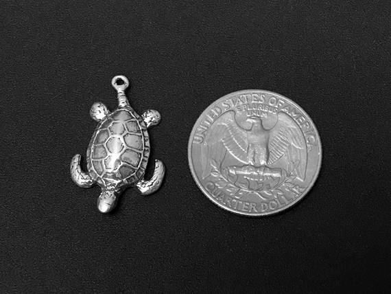 Turtle Charm Sterling Silver 27mm, Tortoise Charm, Animal charm, Sea Charm, Sea Turtle charm - SP189 - BeadPrism