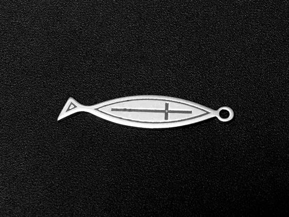 Christian Fish Symbol Charm Sterling Silver 29mm, Religious Charms, Christian Fish charms - SP193 - BeadPrism