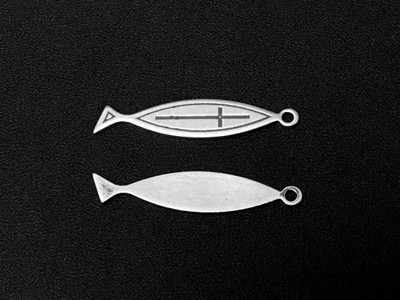 Christian Fish Symbol Charm Sterling Silver 29mm, Religious Charms, Christian Fish charms - SP193 - BeadPrism