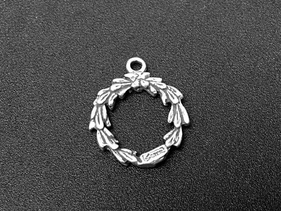 Wreath Charm Sterling Silver 15mm, Laurel Charm, Garland Charm, Wreath charms - SP195 - BeadPrism
