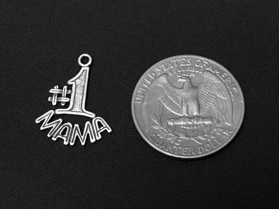Number 1 Mama Charm Sterling Silver 22mm, mothers day gift charm, #1 Mama charms - SP201 - BeadPrism