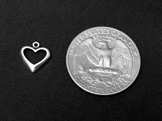Heart Charm Sterling Silver 10.5mm, valentine charms, Open Beveled Edge Heart Charms - SP204 - BeadPrism