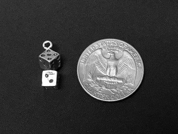 Dice Charm Sterling Silver 17.5mm, Game Charms, Lucky Charm, Casino Charms, Dice charms - SP220 - BeadPrism