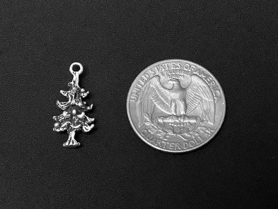 X mas Tree Charm Sterling Silver 21mm, Nature Charms, Christmas Charm, Pine Tree charms - SP221 - BeadPrism
