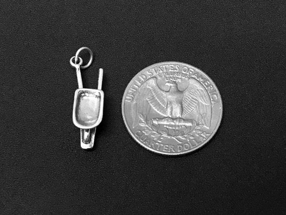 Wheelbarrow Charm Sterling Silver 23mm, Garden Charms, Farm Charms, Wheelbarrow charms - SP232 - BeadPrism