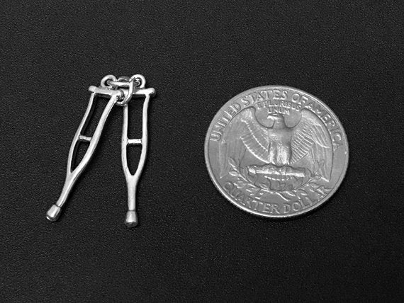 Crutches Charm Sterling Silver 27mm, Crutches charms, Nurse Charms - SP241 - BeadPrism