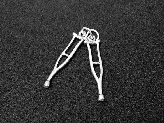 Crutches Charm Sterling Silver 27mm, Crutches charms, Nurse Charms - SP241 - BeadPrism