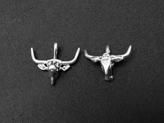 Longhorn Steer Charm Sterling Silver 15.5mm Bull Charm, Taurus Charm, Long Horn Steer Charm - SP249 - BeadPrism
