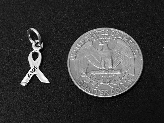 AIDS Awareness Ribbon Charm Sterling Silver 15mm, Ribbon Charm, AIDS Awareness Ribbon charms - SP341 - BeadPrism