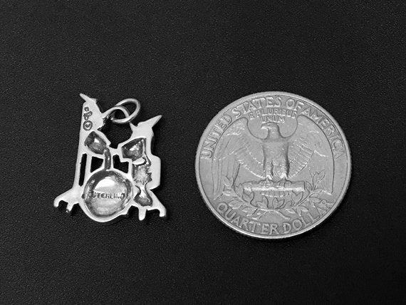 Drum Set Charm Sterling Silver 16mm, music charm, Music instrument charm, Drum Set Charm - SP356 - BeadPrism