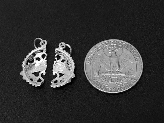 Lil Sis and Big Sis Pair Round Filigree Duo Charm Sterling Silver 16mm, Duo Two charms - SP373 - BeadPrism