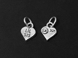 Heart with Lil Sis Charm Sterling Silver 12mm, Sister Gift, Sister charms, Sorority Charms - SP374 - BeadPrism